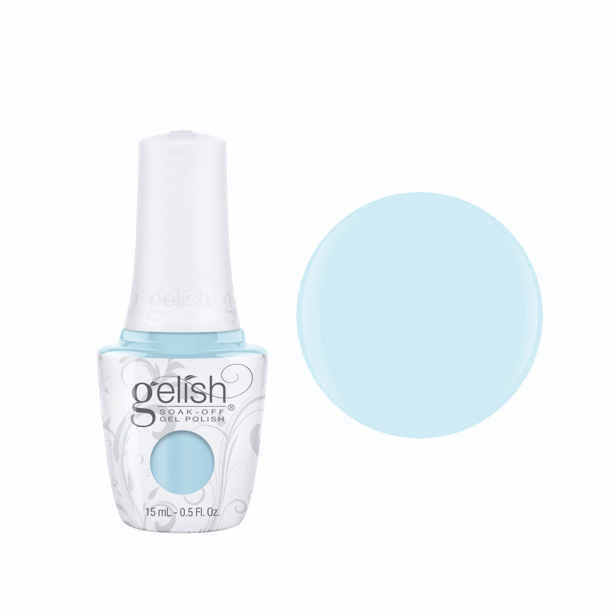 Gelish soak off gel polish in colour Water baby a baby blue pastel creme shade 15ml bottle and swatch