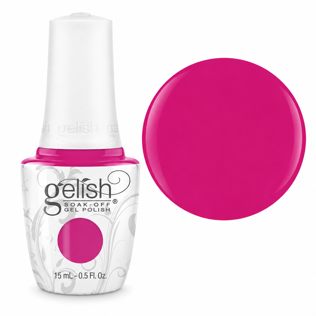 Gelish soak of gel polsih bottle in shade woke up this way with colour swatch 