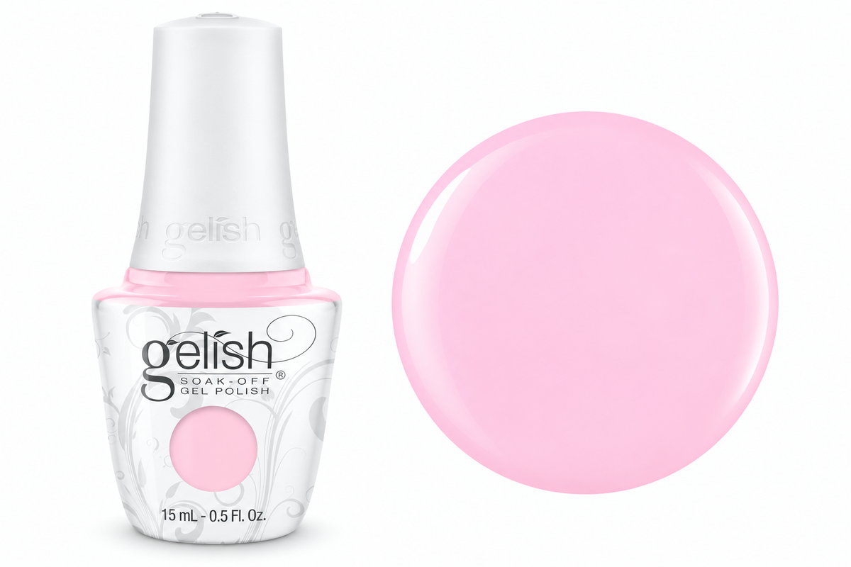 Gelish soak off gel polish in colour you're so sweet your giving me toothache a cotton candy baby pink creme colour with 15ml bottle and colour swatch