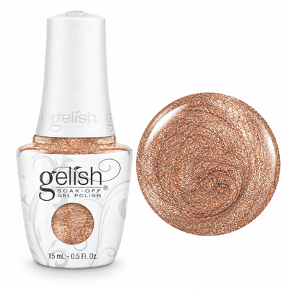Gelish soak off gel polish in colour no way rose a fun rose gold metallic copper colour 15mo bottle and colour swatch