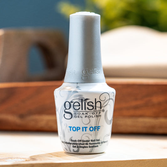 A bottle of Gelish top it off gel top coat