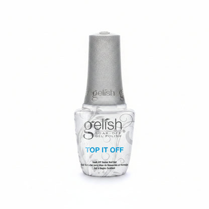 Gelish Top It Off gel top coat with a high-gloss, soak-off formula that seals and protects gel polish for long-lasting shine and durability.