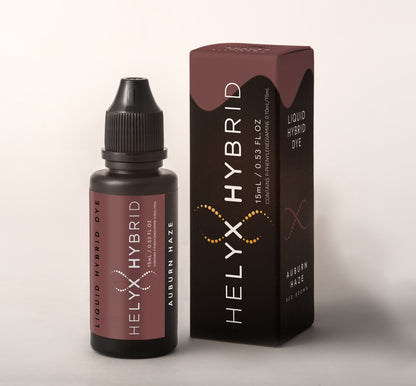 Helyx Hybrid Auburn Haze liquid hybrid brow dye with retail packaging
