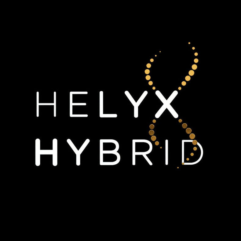 Helyx Hybrid logo on a black background