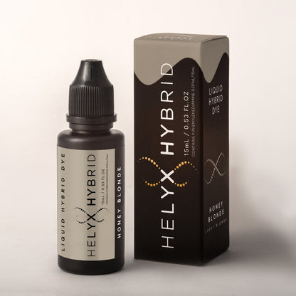 Helyx Hybrid Honey Blonde liquid hybrid brow dye with retail packaging