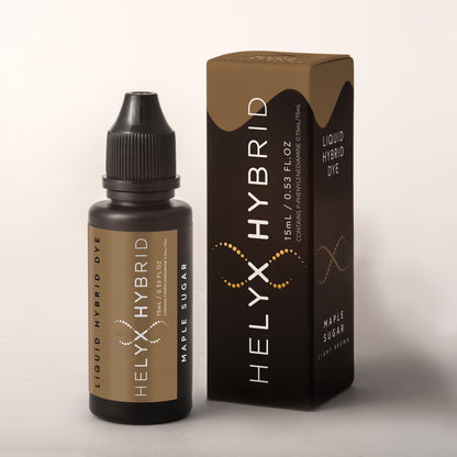 Helyx Hybrid Maple Sugar liquid hybrid brow dye with retail packaging