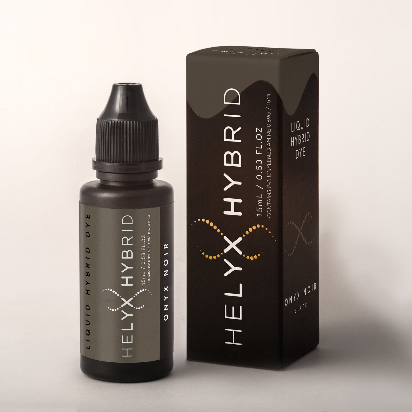 Helyx Hybrid Onyx Noir black liquid hybrid brow dye with retail packaging