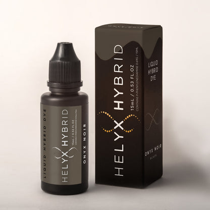 Helyx Hybrid Onyx Noir black liquid hybrid brow dye with retail packaging