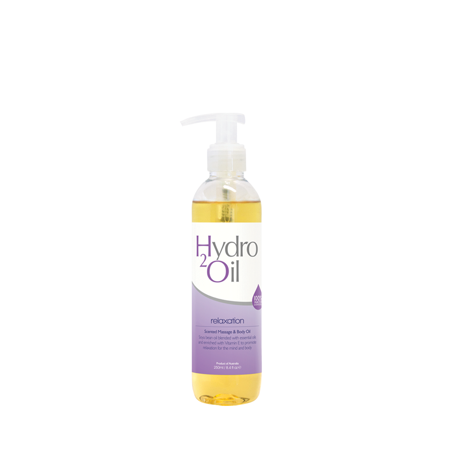 250ml Bottle of Hydro2Oil relaxation on a white background