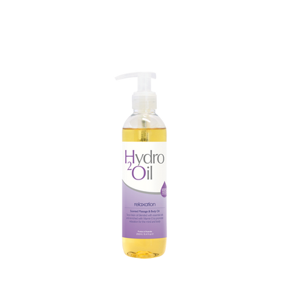 250ml Bottle of Hydro2Oil relaxation on a white background