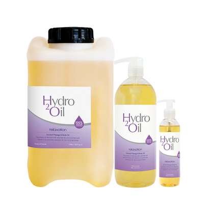 Hydro 2 Oil relaxation product lineup on a white background