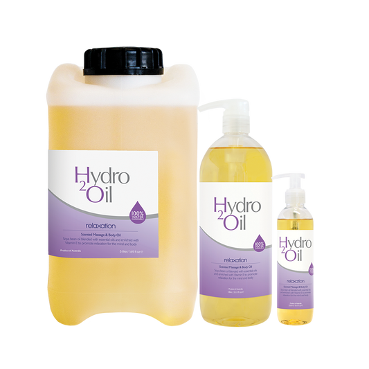 Hydro 2 Oil relaxation product lineup on a white background