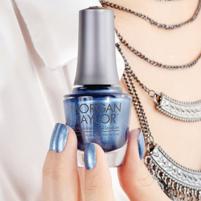 hand with Morgan Taylor Rhythm & Blues on the nails