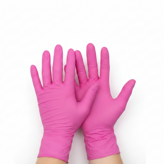 disposable pink nitrile gloves great for beauty therapists and nail technicians