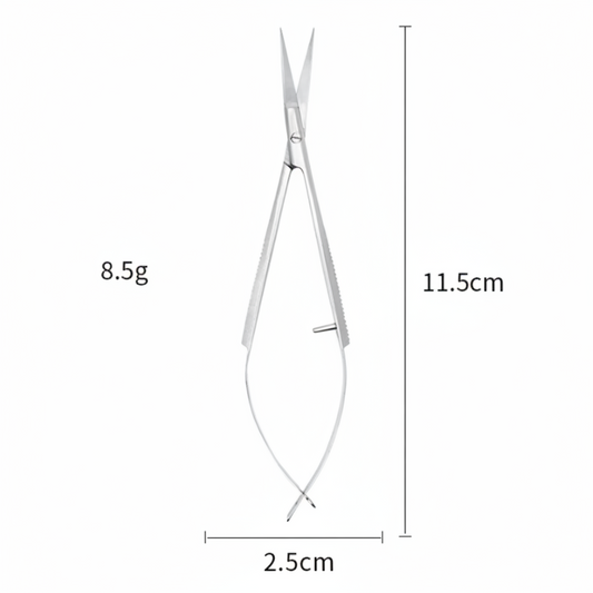 Pair of scissors with measurements on a white background