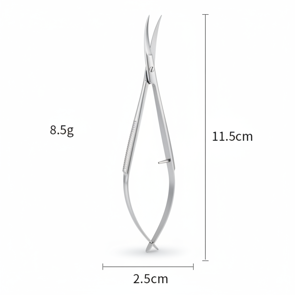 Pair of scissors with measurements on a white background