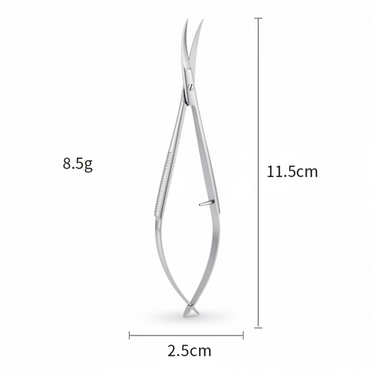 Pair of scissors with measurements on a white background