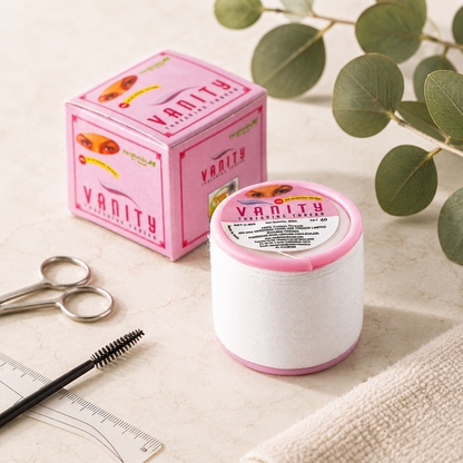 Professional 100% cotton eyebrow threading thread displayed in a clean salon-inspired setting for precise brow shaping and facial hair removal.