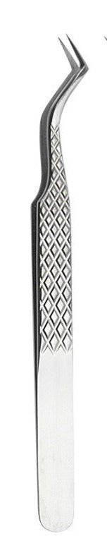 Professional stainless steel 45 degree lash extension tweezer for classic and volume lash application.