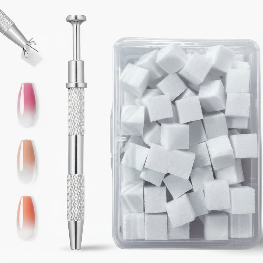 Professional stainless steel nail art sponge tweezers for ombre nails chrome powder and precision nail art application