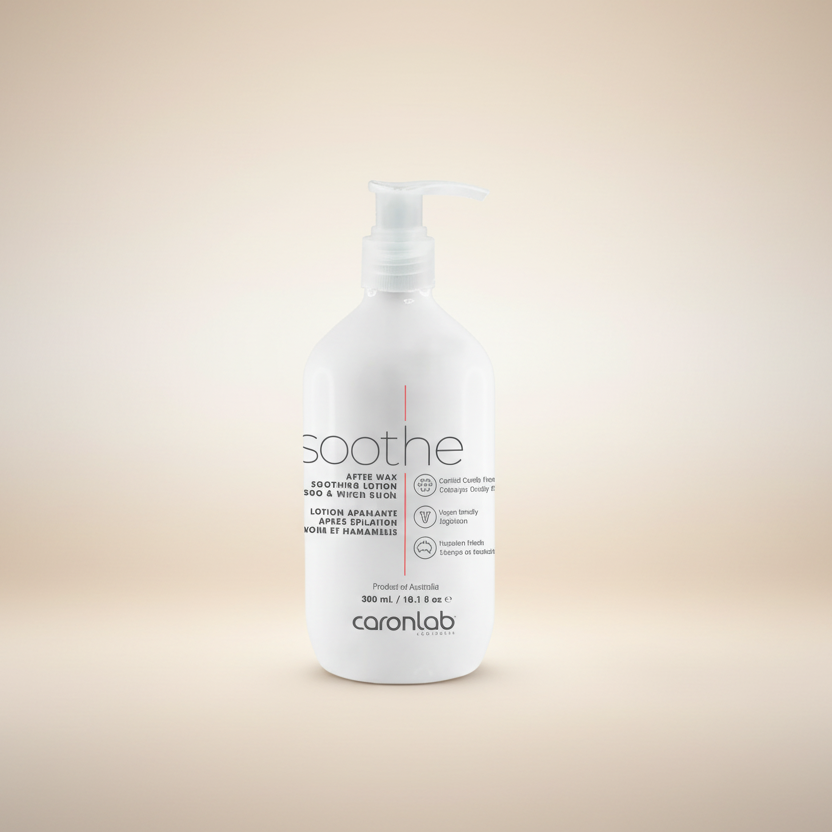 White bottle of Caronlab soothe after waxing lotion in mango and witch hazel product