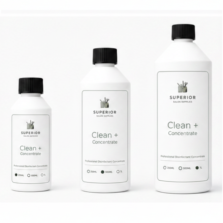 Superior Salon Supplies Clean Plus Concentrate professional disinfectant range in 250ml 500ml and 1L bottles