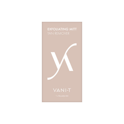 Vani-T exfoliating mitt for tan removal and skin preparation reusable exfoliating glove packaging
