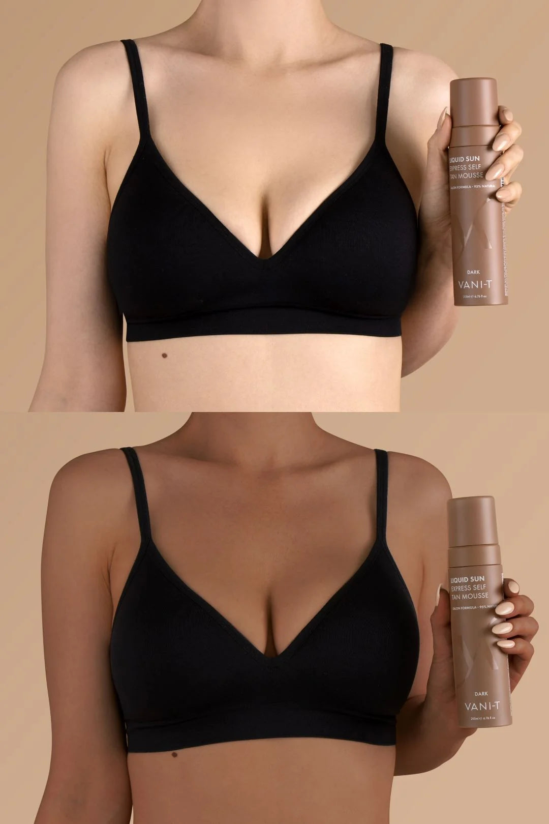 VANI-T Liquid Sun Express Self Tan Mousse Dark before and after tanning results
