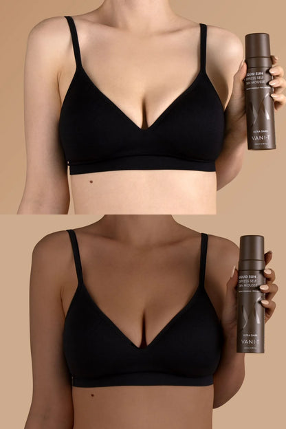 VANI-T Liquid Sun Express Self Tan Mousse Ultra Dark before and after tanning results