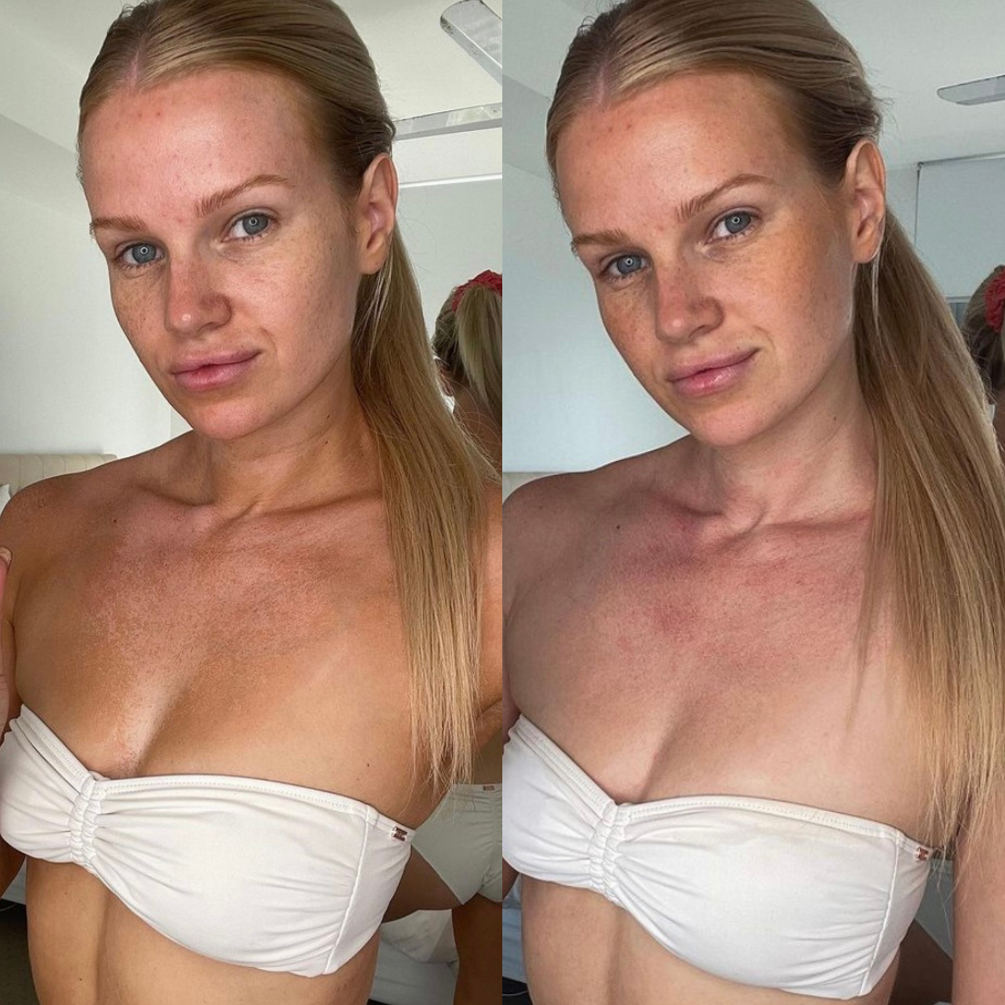 before and after results using Vani-T Tan Eraser mousse removing fake tan buildup